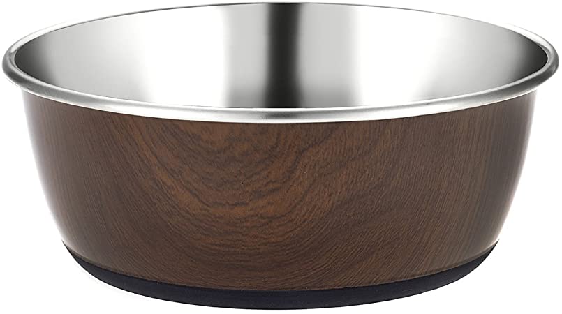Classic Luxury Wood Effect Cubic Printed Stainless Steel Bowl 950ml