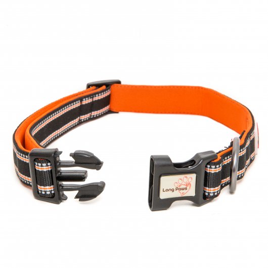 Long Paws Comfort Collection Collar Black with 3M Scotchlite reflective strips 2 sizes available