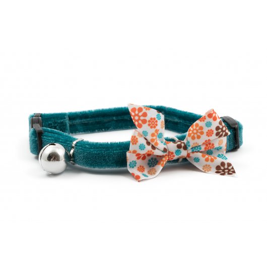 Safety Buckle Cat Collar Vintage Bow Teal